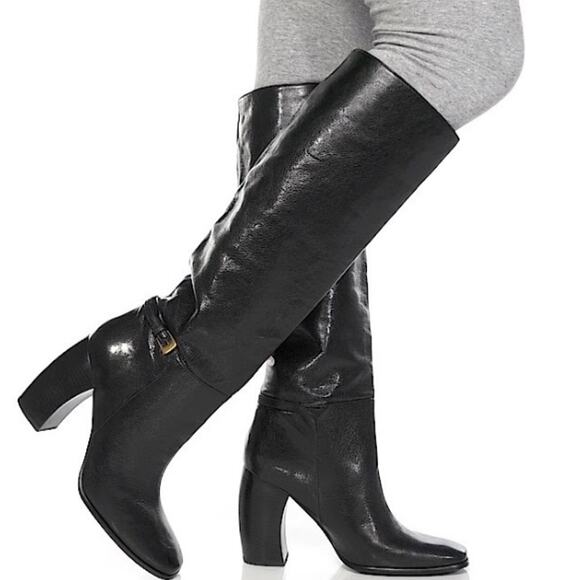 Tory Burch Banana Heel Buckle Leather Knee-High Boot